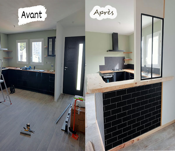 Intérieur de la cuisine avec mini bar intégré présentant un design contemporain